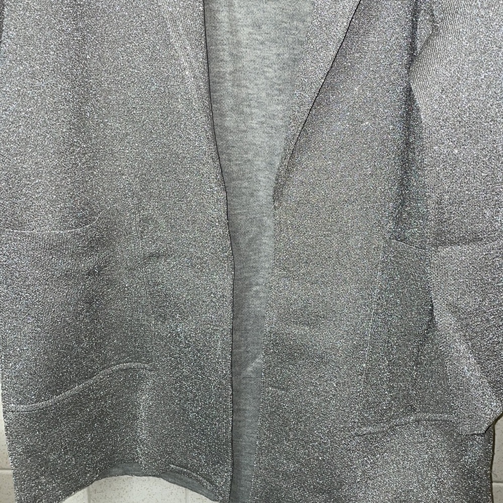 J crew silver thread blazer jacket 2 big pockets slightly oversized grey gray - Picture 2 of 5